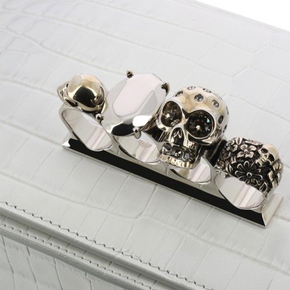 Alexander Mcqueen Ivory Grey Croc Embossed Shoulder Bag New With Tags - Picture 14 of 16